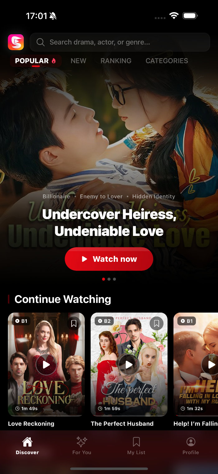 Shortify app - Discover screen