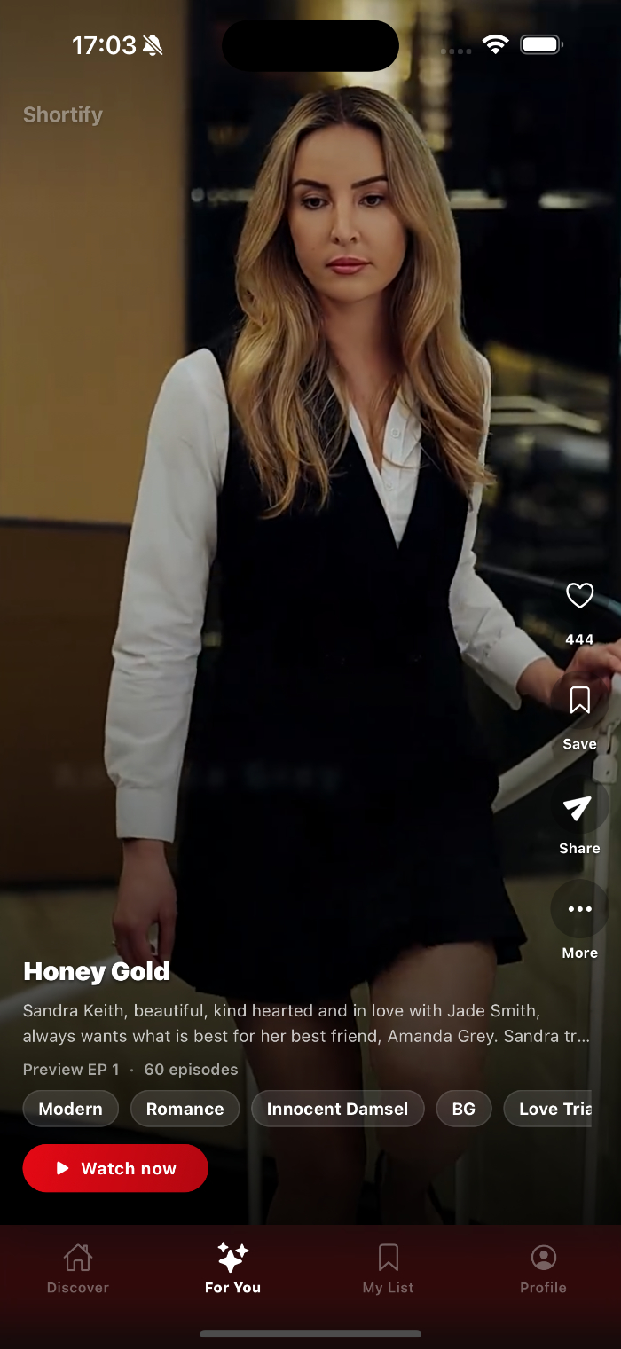 Shortify app - For You screen